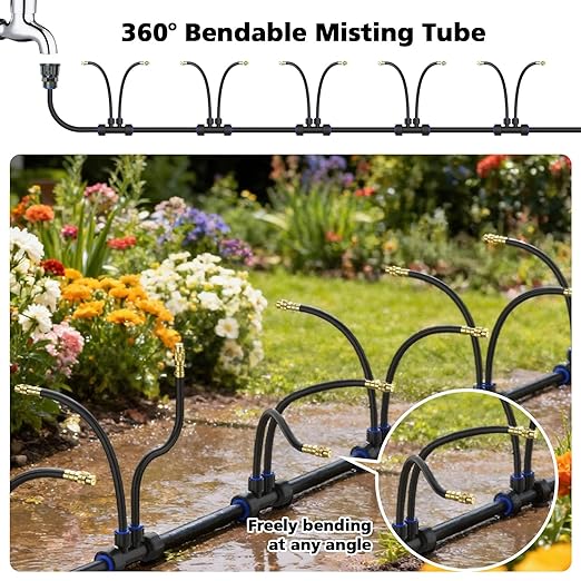 Drip Irrigation System 2 Ports - 360°Adjustable Garden Watering System 50FT with 30 Nozzles, Drip Irrigation Kit for Garden, Yard, Lawn, Greenhouse, Plants, 2/5 inch Hose