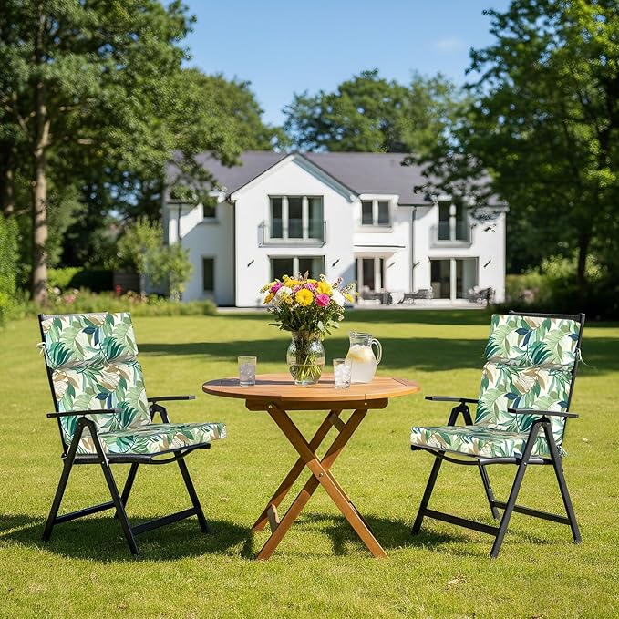 DYTXIII Outdoor High Back Chair Cushions Set of 2, 44"x22" Water Repellent Patio Seat Cushions with Elastic Sponge, All Weather Chair Pads for Rocking, Dining Chairs, Patio Furniture - Lush Leaf Green