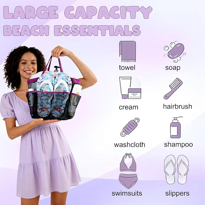 Mesh Shower Caddy Portable - 9 Pockets, Shower Bag for Dorm Room Camping | 2 Handle Quick Dry Shower Bag College Dorm Room Essentials Large Capacity Hanging Basket for Bathroom Travel Swimming Gym
