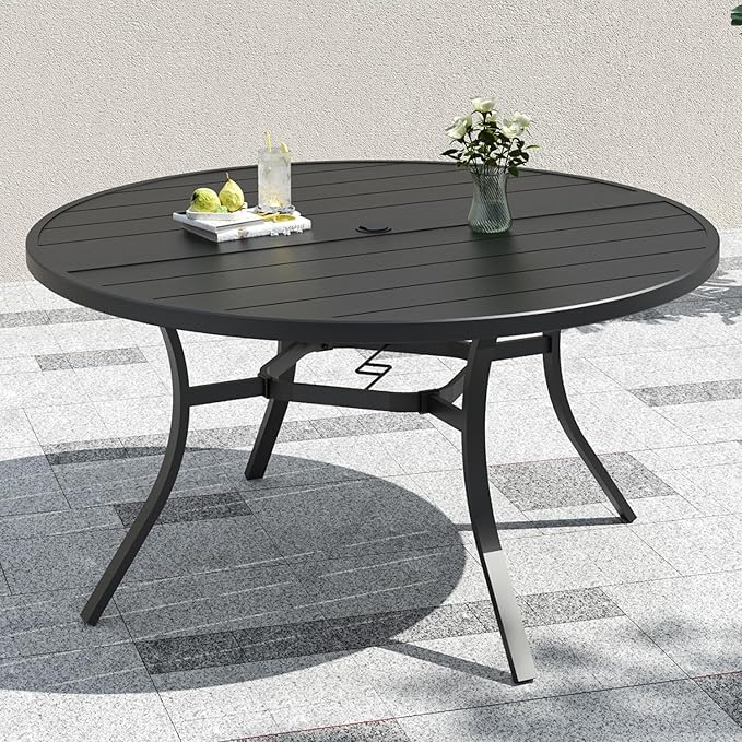 Anmutig 54" Outdoor Patio Round Dining Table Suit for 6-8 Person, 4.5ft Black All Weather Metal Table