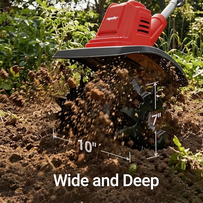 Cordless Brushless Garden Tiller Cultivator Compatible with Milwaukee 18v Battery(Tool Only), 10’’ Wide 7’’ Deep Electric Soil Rototiller, 48-Tine Mini Rotary Aerator for Garden Beds &Soil Preparation