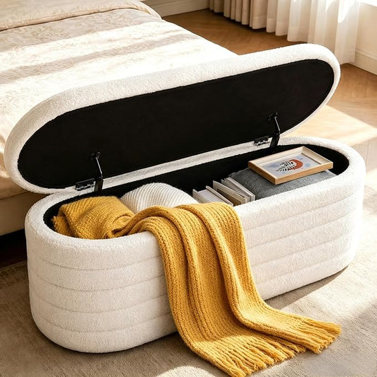 Ottoman with Storage 45.5" Storage Ottoman Bench White