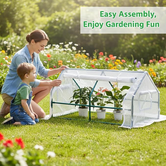 47.2" L × 23.6" W × 23.6" H Mini Greenhouse for Indoor Outdoor,Portable Mini Greenhouse, Heavy-Duty PE Plant Cover Tent , Tabletop Greenhouse for Small Plants, Seedling Humidity Dome White
