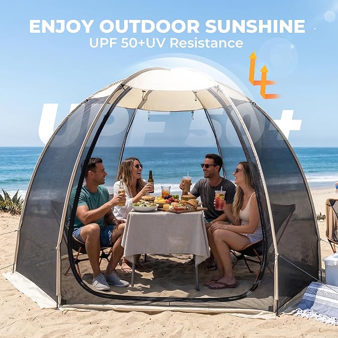 Alvantor® Pop Up Screen House Tent, Snap-fit Mesh Screen Gazebo with Peaked Roof, Portable Screen Room Canopy Shelter with Sandbags for Camping, Backyard, Picnic