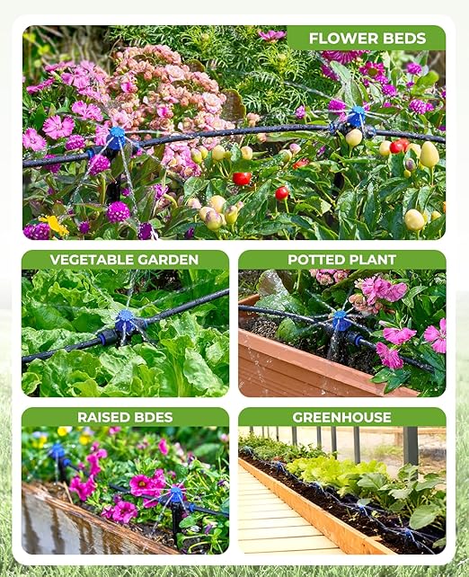 HIRALIY 15 Piece Quick-Connect Drip Irrigation Emitters for Drip Irrigation Kit Series 1/4 inch Tubing, 8 Holes Adjustable Water Flow Dripper with Stake