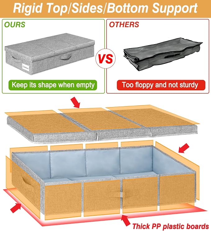 punemi 6 in Tall Under Bed Storage Containers with Firm Sides, 3Pack, Grey