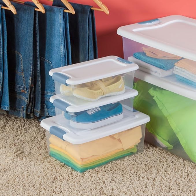 Sterilite 24-Pack Latching Box, Under Bed Storage Bins with Lids, Clear Plastic, 6 Quart - Heavy-Duty Organizing Containers for Closet, Bathroom, and Office | Heavy-Duty and Stackable Plastic Containers with Latches for Closet, Cabinet, Bedroom, Bathro...
