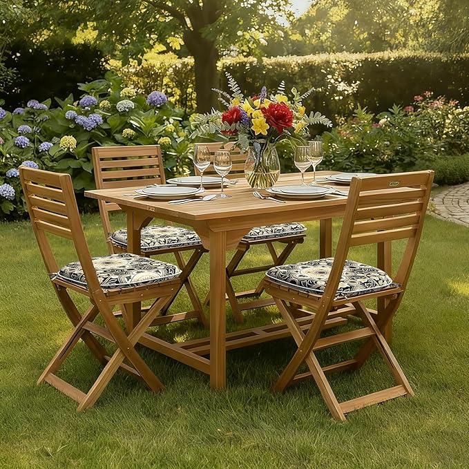 DYTXIII Set of 4 Outdoor Chair Cushions with Ties,Water Repellent Patio Chair Pads 17"x 16" for Outdoor Furniture,Round Corner Seat Cushions for Garden Yard Kitchen Vintage Medallion