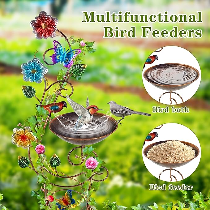 YADOOLIFE 57” Bird Bath with Garden Trellis for Climbing Plants Outdoor, Small Decorative Trellises Metal Birdbath Bird Baths, 1 Piece (Butterfly)