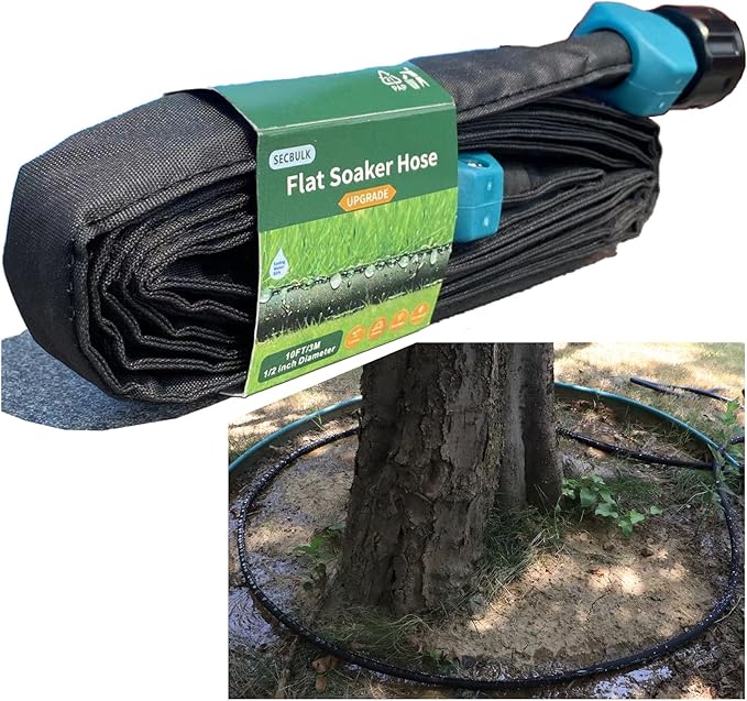 Secbulk 2025 Flat Soaker Hose 10 ft for Garden, 10' Linkable Drip Hose Diy Garden Irrigation System Saving 80% Water, Dual-layer Leak-free Design Water Hose with Holes