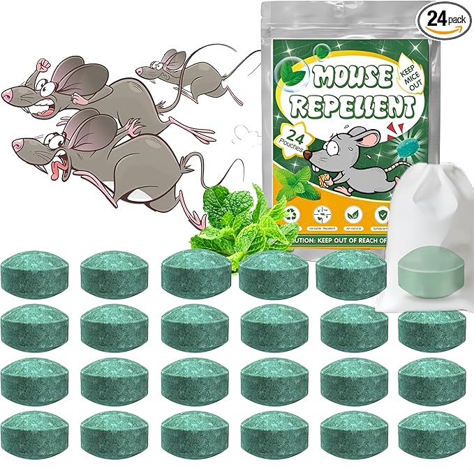 Pest Rodent Repellent, 24 Pack Peppermint Oil Mouse Traps Balls for Rat Mice, Ant, Roach, Spider, Squirrel, Insect Control Mouse Deterrent for Indoor Outdoor Use, for Garden & Home, Family & Pet Safe