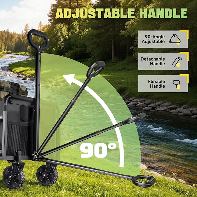 360LBS Collapsible Foldable Wagon Carts - Heavy Duty Portable Folding Utility Wagons with All-Terrain Wheels for Grocery Sports Shopping Camping Garden Beach, 2 Drink Holders/Lightweight/Black