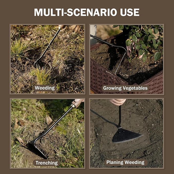 ROYTOA Triangle Hand Hoe, Heavy Duty Stainless Steel Weed Puller and Weed Remover Gardening Tool with Walnut Handle for Weeding, Soil Loosening and Cultivating