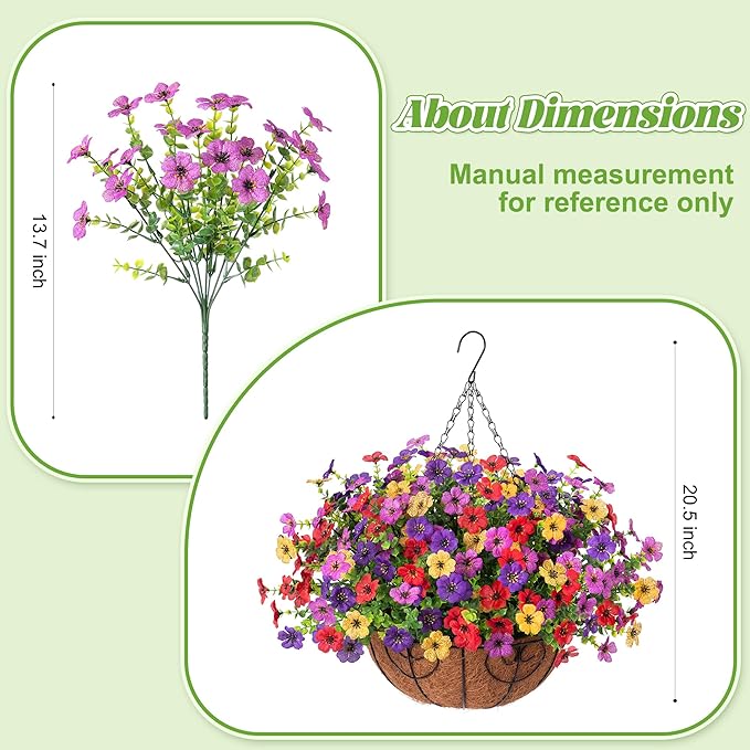 Ammyoo Artificial Faux Hanging Plants Flowers Basket for Spring Outdoor Decoration, Fake Silk Daisy UV Resistant Look Real with Eucalyptus Leaves Summer Outside Decor for Home Patio Garden