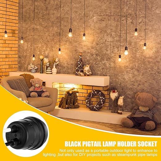 VIHOSE 100 Pcs Black Pigtail Lamp Holder Light Sockets E26/ E27 Fully Sealed Waterproof Lamp Sockets 250v Temporary Light Bulbs Holder with Wire Cord for Outdoor Garden Patio DIY Illumination