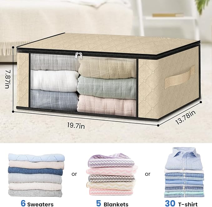 HomeHacks 8-Pack Clothes Organizer Storage Bags, 35L Storage Bins, Beige