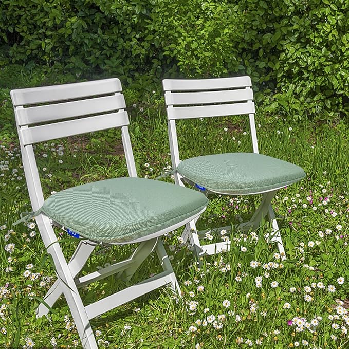 SleepMan Outdoor 17"x16" Chair Cushions with Ties Set of 4, Water Resistant All Weather U-Shape Seat Pads for Patio Garden Furniture Indoor Fade Resistant Patio Cushions (Light Green)