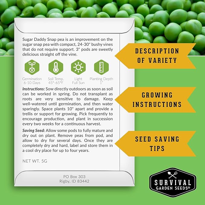 Survival Garden Seeds Kids' Easy Garden Collection - Cucumber, Radish, Beans, Peas, Lettuce, Basil Non-GMO Open Pollinated Seeds for Growing on the Homestead or in the Vegetable Garden