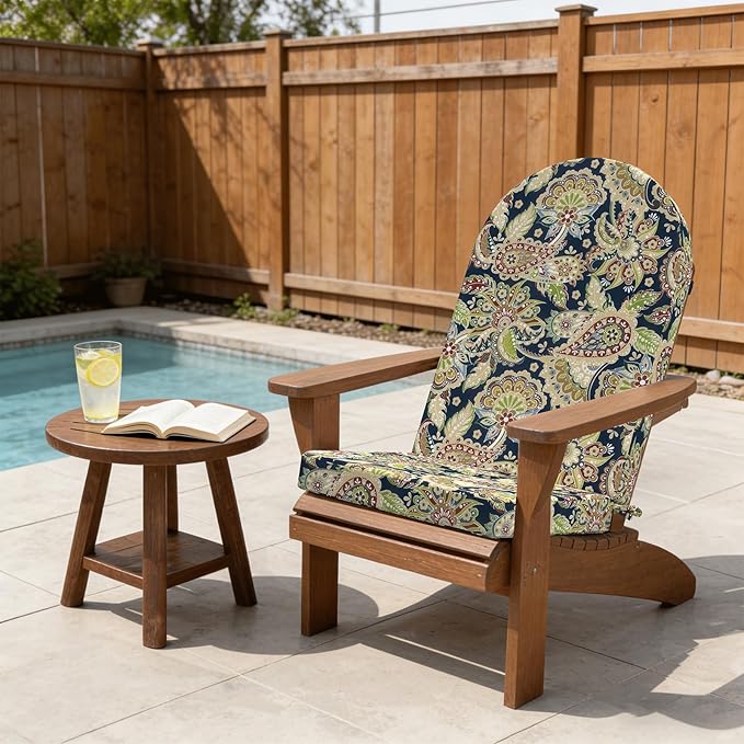 Outdoor Foam Adirondack Cushion, Water Repellent Foam Cushion for Adirondack Chairs Patio Furniture, 44 x 19 Inch, Paisley Sapphire Blue