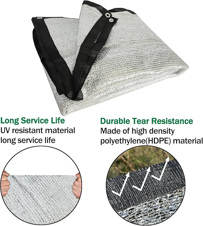 85% Aluminum Foil Shade Cloth with Grommets,13ft x 16ft, Mesh Sun Block Fabric Cover, Canopy, Privacy Screen for Outdoor Patio, Garden, Backyard, Silver