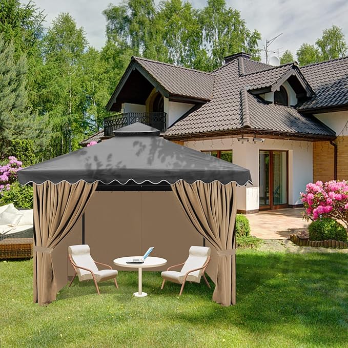 Gazebo Universal Replacement Privacy Curtain, 10'X12' Waterproof Outdoor Sidewall with Zipper for Patio, Garden and Backyard (4-Panels, Brown)