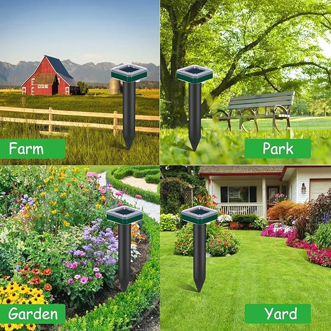 12 Pcs Tirgo Mole Repellent Solar Powered for Lawns Snake Repellent for Yard Gopher Groundhog Vole Repellent Trap Ultrasonic Outdoor Waterproof Chipmunk Rodent Burrowing Animals Deterrent Stake (12)