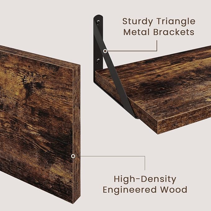 Dreamland Wall Mounted Floating Shelves Set of 2, 16x8, Rustic Brown