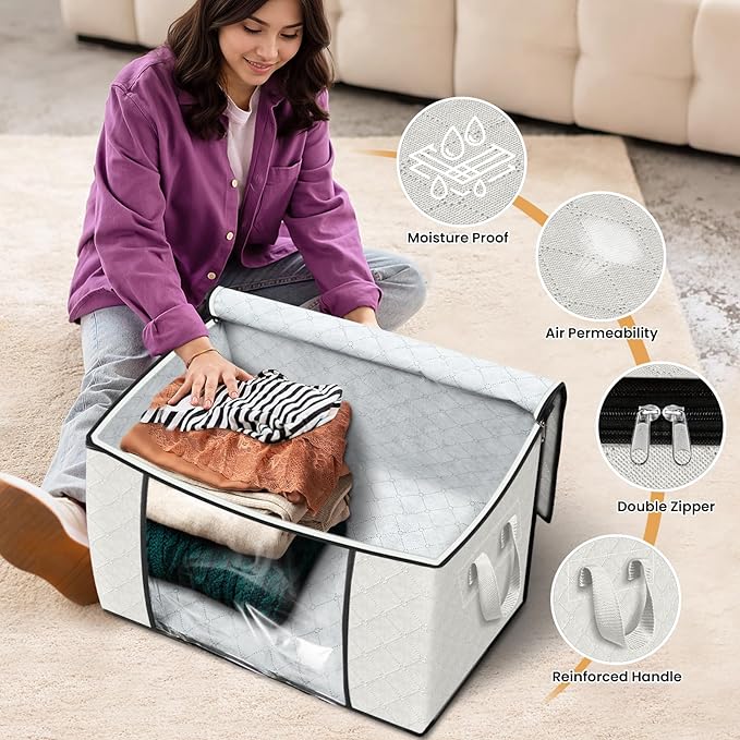 Fab totes 90L Clothes Storage, Foldable Thick Fabric Blanket Storage Bags