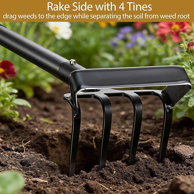 Garden Hoe and Cultivator Heavy Duty, Scuffle Loop Action Weeding Tool with Long Handle 30-60 Inch, Metal Weeder Scraper Stirrup Hoe Rake
