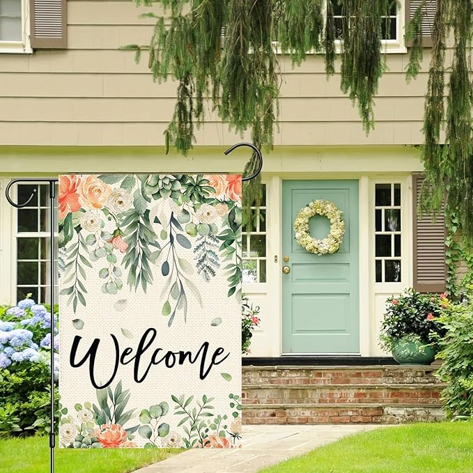 Spring Eucalyptus Flowers Garden Flag 12 x 18 Inch Double Sided Floral Seasonal Welcome Burlap Yard Outdoor Flag