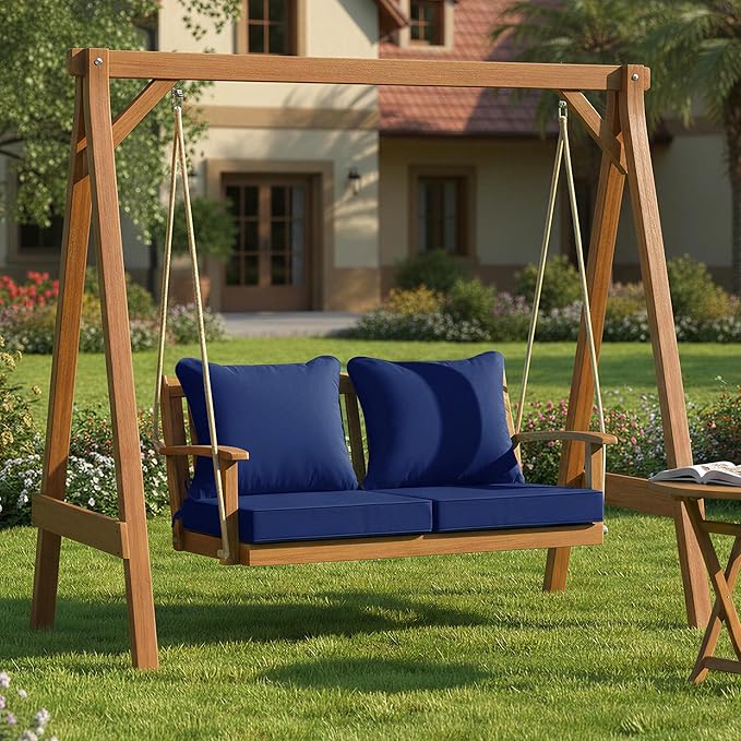 Summsun Patio Chair Cushion Set with Removable Cover, Waterproof Backrest and Seat Cushion Set Replacement for Outdoor Furniture, 19 x 19 Inch, Navy, Set of 2
