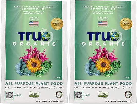 True Organic All Purpose Plant Food Granular Fertilizer 12 lbs - CDFA, OMRI Listed for Organic Gardening NPK 5-4-5 (Pack of 2)