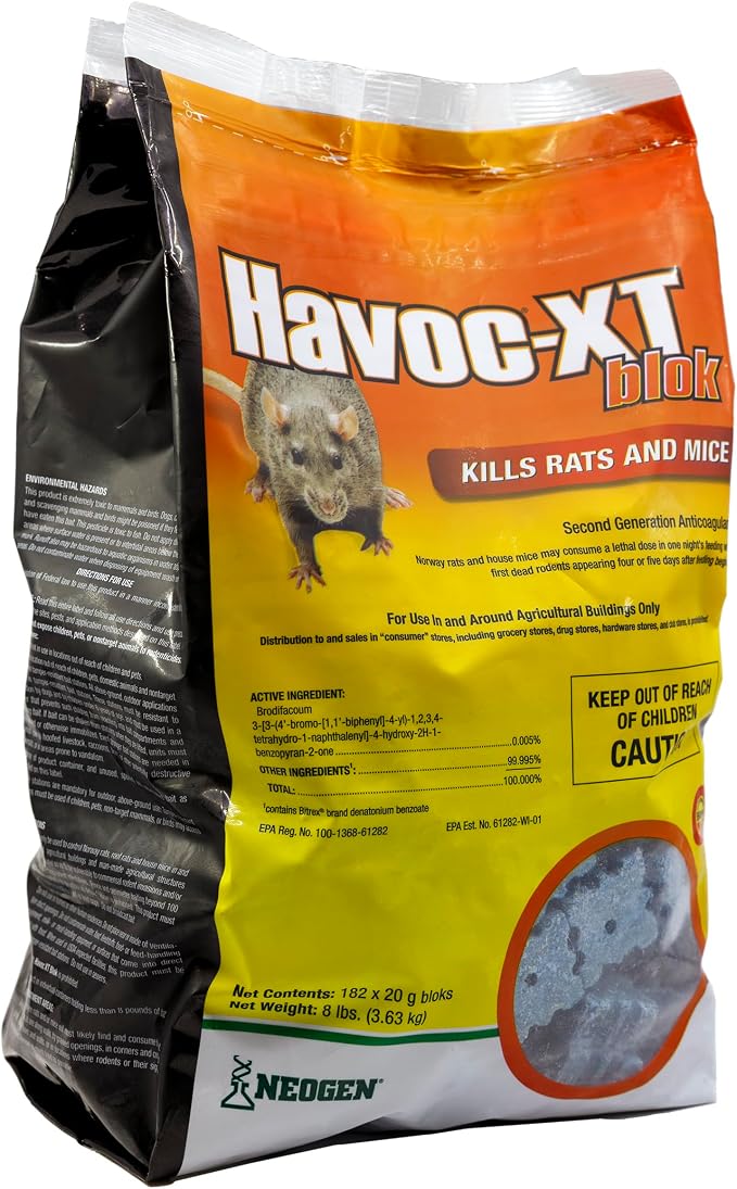 Neogen RODENTICIDE Havoc XT Rat Bait Block Pouch, 8-Pound (00595)