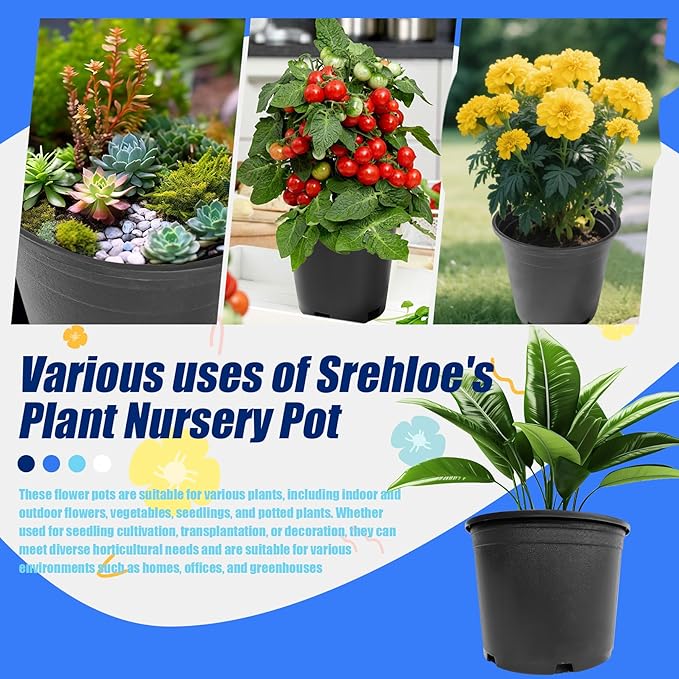 10Pcs 3 Gallon 10 inch Plant Nursery Pot Flower Seedling Injection Molded Container Plastic Garden Planter Pots with Drainage Holes Suitable for Vegetables Flowers Plants Black