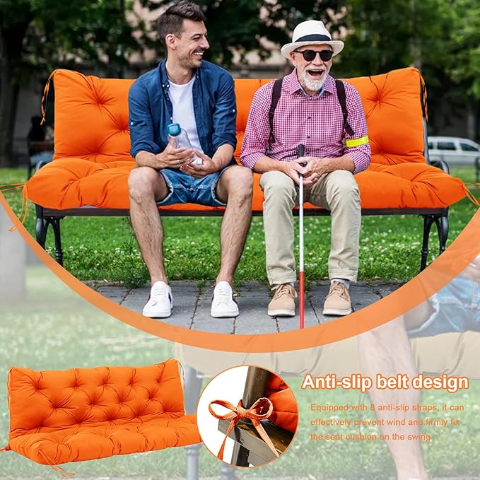 Extra Thick 5" Waterproof Porch Swing Cushions Outdoor 48 inch Swing Cushions 2-3 Seater Replacement with Backrest and Ties for Outdoor Furniture Patio Bench Garden (Orange)