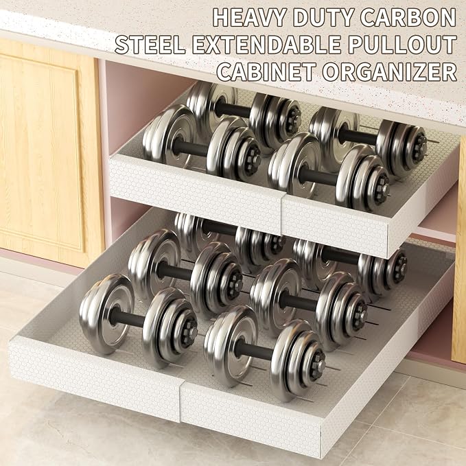 2Pack Pull Out Cabinet Organizer, Expandable 12.6“-20.47” White | Pull Out Drawers for Cabinet with Upgrade 3 Slide,No Drill Heavy Duty Sliding Drawers for Kitchen Cabinet,Pots, Pantry, Home