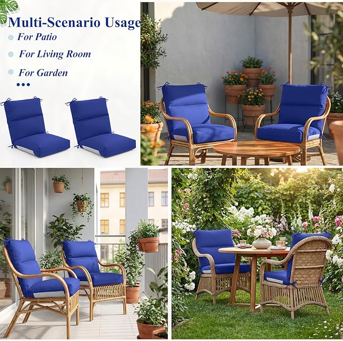 Geelin 4 Pack Outdoor/Indoor High-Back Chair Cushions 44×21 in, Stuffed Tufted Replacement Patio Chair Cushions with Ties Weather Resistant Pads for Patio Furniture (Navy Blue)