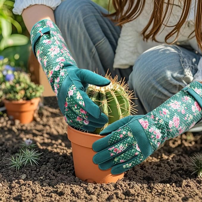 Trifabricy Gardening Gloves for Women, Leather Long Garden Gloves with Grip, Thorn-Proof Puncture-Resistant Work Gloves