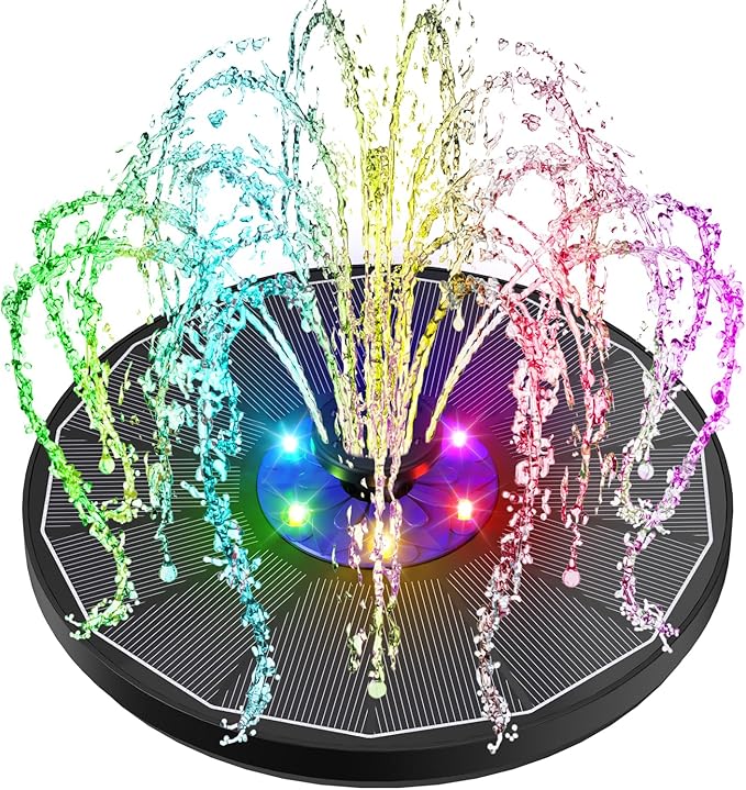 SZMP Solar Fountain 3.5W Floating Bird Bath Fountains with Blue Flower Upgraded Glass Panel with 7 Nozzle & 4 Fixer, Solar Water Fountain for Garden, Pond, Outdoor (Colorful)