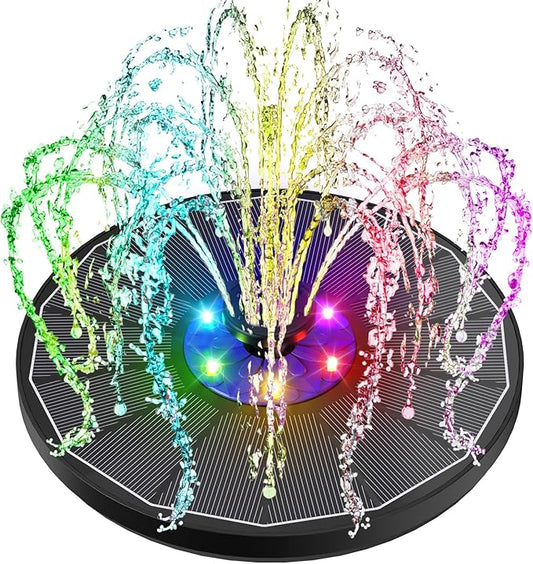 SZMP Solar Fountain 3.5W Floating Bird Bath Fountains with Blue Flower Upgraded Glass Panel with 7 Nozzle & 4 Fixer, Solar Water Fountain for Garden, Pond, Outdoor (Colorful)
