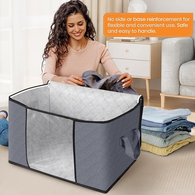 Fab totes 90L Clothes Storage, Foldable Thick Fabric Blanket Storage Bags