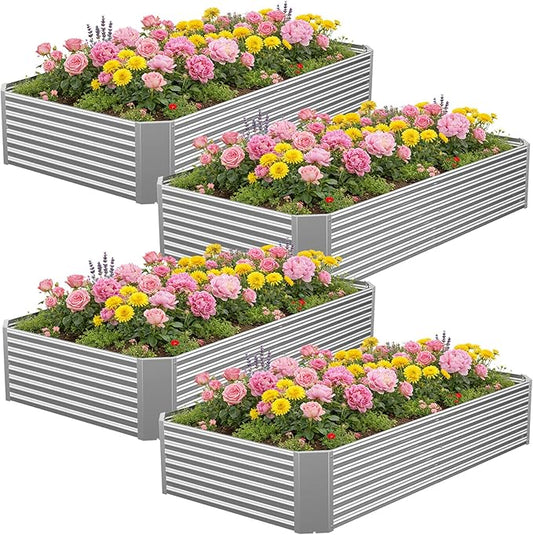 4 Pcs 6 x 3 FT Galvanized Steel Raised Garden Bed – Heavy-Duty Outdoor Planter Box, Easy to Install & Clean, Perfect for Vegetables, Herbs, and Flowers