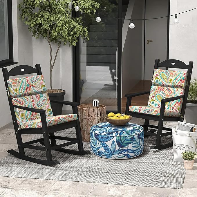 DYTXIII Outdoor High Back Chair Cushions Set of 2, 44"x22" Water Repellent Patio Seat Cushions with Elastic Sponge, All Weather Chair Pads for Rocking, Dining Chairs, Patio Furniture - Pretty Paisley