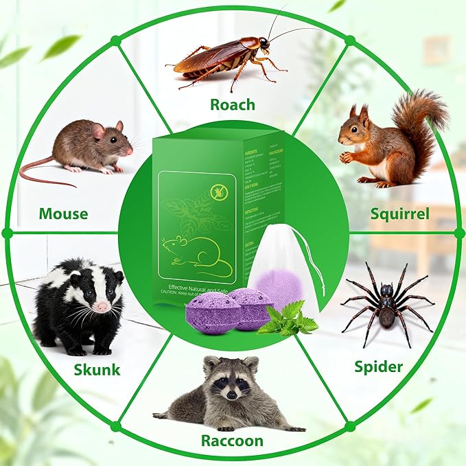 Skunk Repellent for Yard, 36 Pack Powerful Peppermint Keep Rodent, Mice, Skunk, Raccoon Away House Home Attic Kitchen Car Engines, Long-Lasting Protection and Safe Family