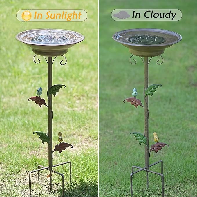 31”H Solar Bird Bath with Metal Stake, Metal Bird Bath Bubbler, Bird Baths for Outdoors with Solar Fountain for Outdoors Garden Yard Decor