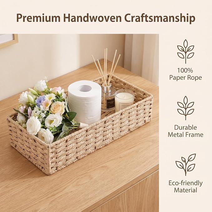 Wicker Toilet Paper Storage Baskets for Bathroom, Toilet Tank, Home Decor