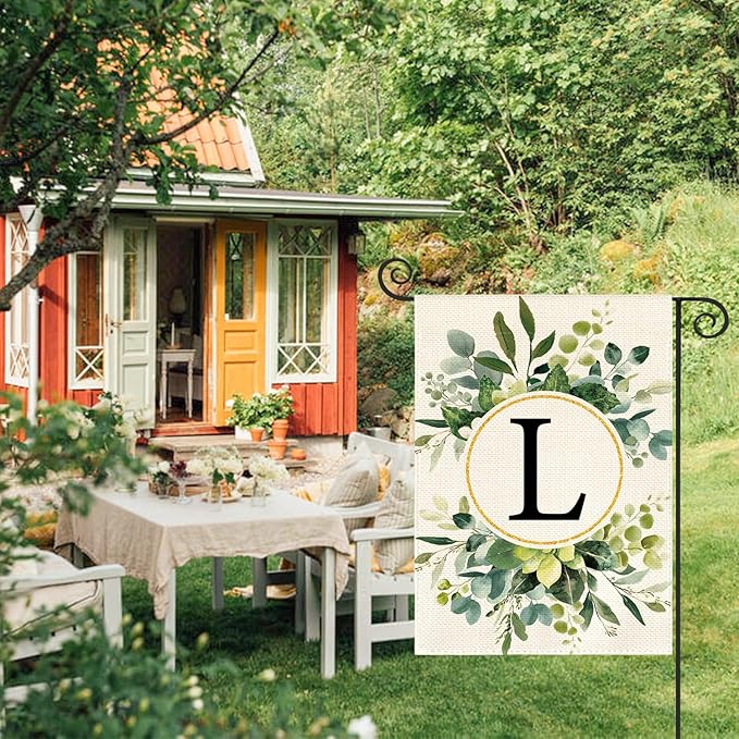 AVOIN colorlife Monogram Letter L Floral Garden Flag 12x18 Inch Double Sided Outside, Family Last Name Initial Yard Outdoor Decoration