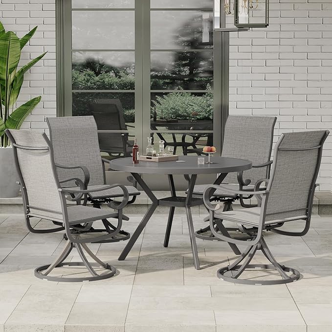 42" Outdoor Patio Table Dining Table, All Weather Metal Round Patio Table with Adjustable Umbrella Hole, Patio Furniture for Lawn Garden Backyard, Grey