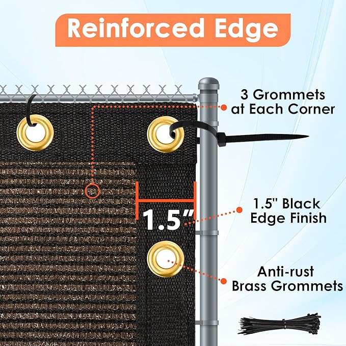 iCover 6x50ft Privacy Screen Fence, Outdoor Fencing Panels, Garden Windscreen Mesh Shade Sail Net Barrier, Fence Privacy Screen Reinforced Bindings and Brass Grommets Cable Zip Ties, Brown