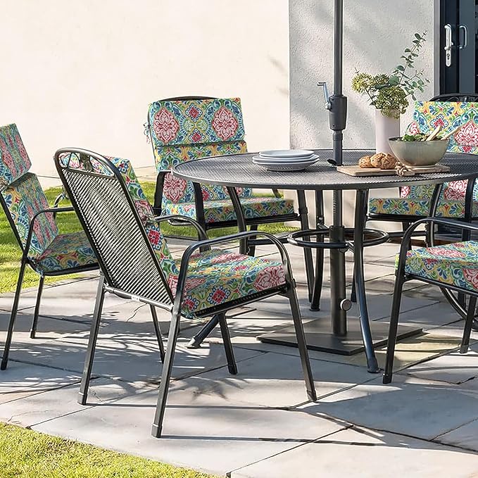 DYTXIII Outdoor High Back Chair Cushions Set of 2, 44"x22" Water Repellent Patio Seat Cushions with Elastic Sponge, All Weather Chair Pads for Rocking, Dining Chairs, Patio Furniture - Damask Red